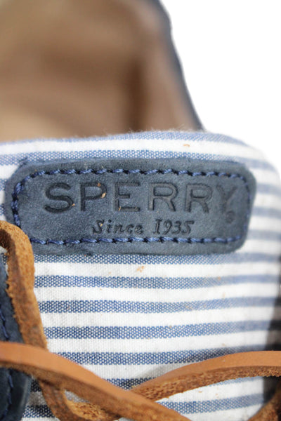 Sperry Womens Leather Striped Trim Lace Up Casual Boat Shoes Blue Size 11