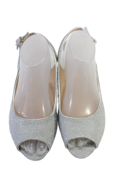 J.Renee Womens Glittery Peep Toe Kitten Heel Slingback Heels Silver Size 10