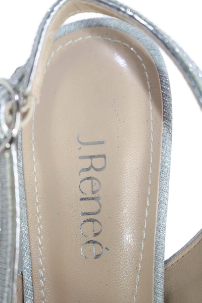 J.Renee Womens Glittery Peep Toe Kitten Heel Slingback Heels Silver Size 10