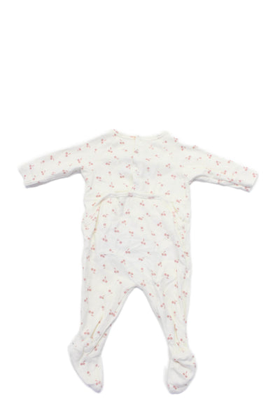 Bonpoint Childrens Girls Cherry Print One Piece White Pink Cotton Size 1 Month