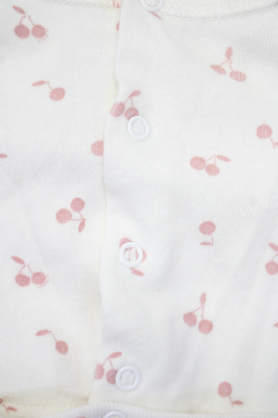 Bonpoint Childrens Girls Cherry Print One Piece White Pink Cotton Size 1 Month