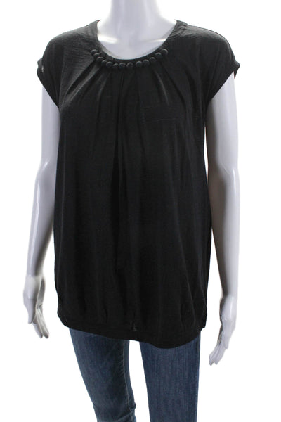 Theory Womens Wool Round Neck Short Sleeve Pullover Blouse Top Black Size P