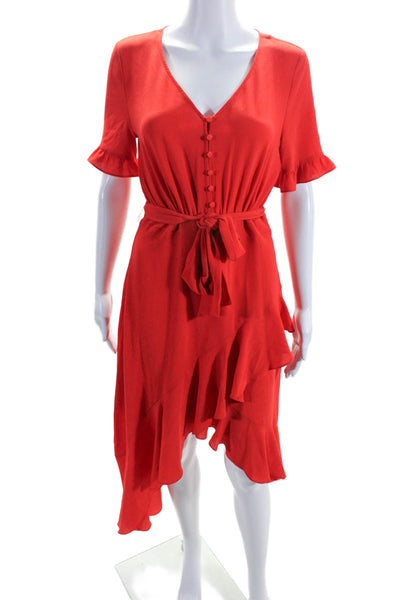 CeCe Womens Crepe Short Sleeve V-Neck Lined Ruffled Tulip Hem Dress Red Size 4