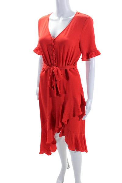 CeCe Womens Crepe Short Sleeve V-Neck Lined Ruffled Tulip Hem Dress Red Size 4