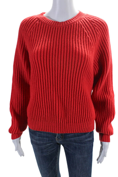 Tela Womens Wool Ribbed Textured Round Neck Tied Hem Sweater Top Red Size S