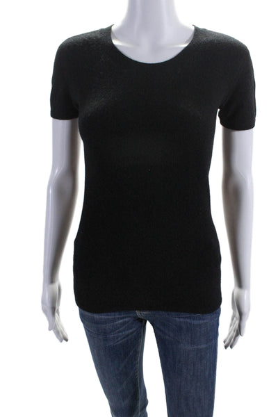 Magaschoni Womens Cashmere Round Neck Short Sleeve Sweater Top Black Size XS