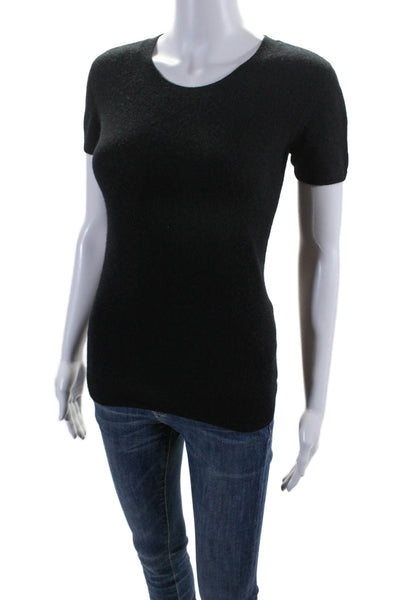 Magaschoni Womens Cashmere Round Neck Short Sleeve Sweater Top Black Size XS