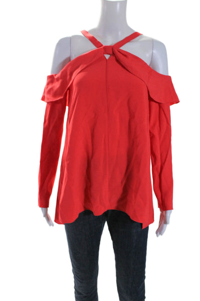 Proenza Schouler Womens Long Sleeve Cold Shoulder V Neck Blouse Red Size 0