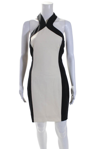 Jason Wu Womens Zip Up Open Back Halter Sheath Dress Black White Wool Size 4