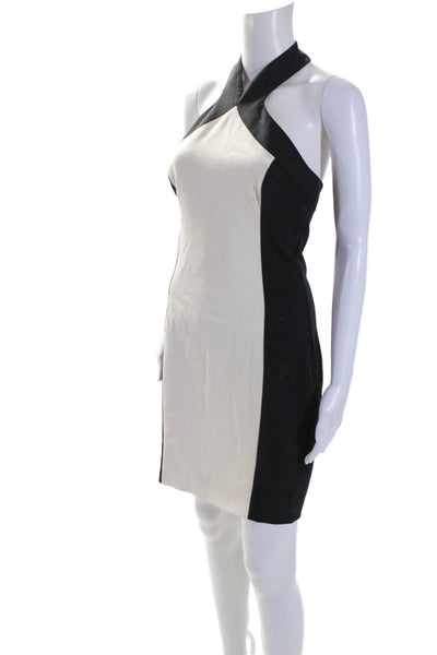 Jason Wu Womens Zip Up Open Back Halter Sheath Dress Black White Wool Size 4