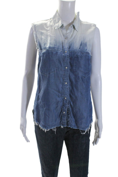 Blank NYC Womens Button Down Sleeveless Collared Top Blue Size Small