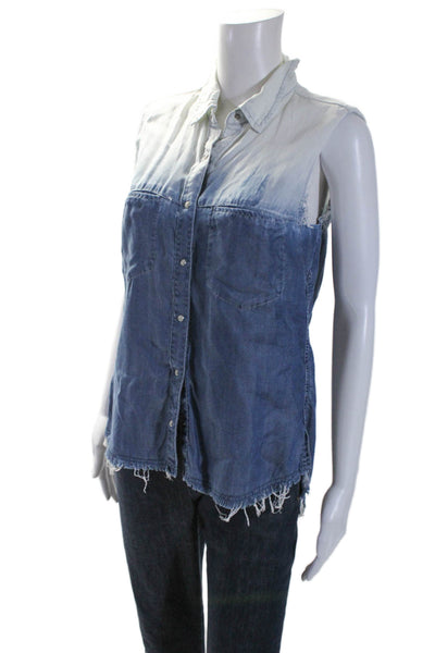 Blank NYC Womens Button Down Sleeveless Collared Top Blue Size Small