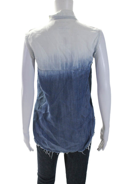 Blank NYC Womens Button Down Sleeveless Collared Top Blue Size Small