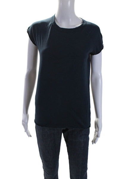 Nili Lotan Womens Cotton Jersey Short Sleeve Crewneck Shirt Navy Blue Size XS