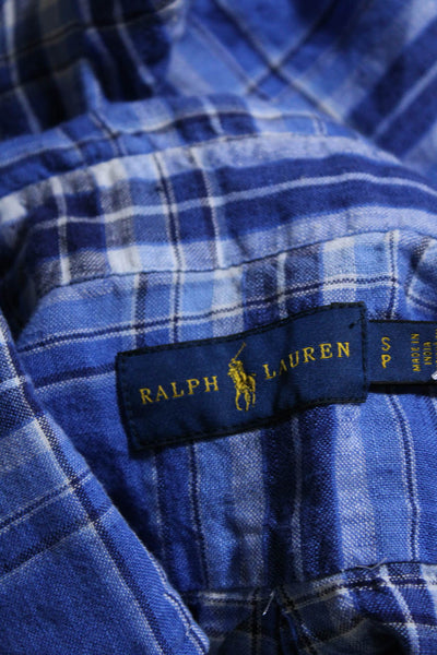 Ralph Lauren Blue Label Womens Cotton Plaid Print Button Down Shirt Blue Size S