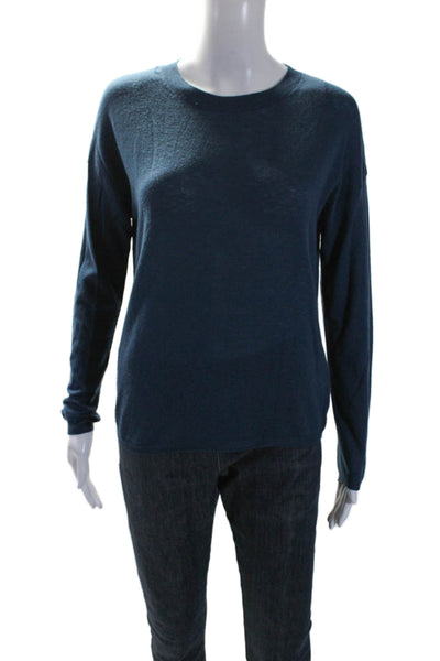 Vince Womens Wool Thin Knit Long Sleeve Crewneck Shirt Top Teal Blue Size S