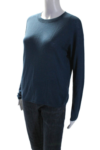 Vince Womens Wool Thin Knit Long Sleeve Crewneck Shirt Top Teal Blue Size S