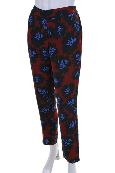 J Crew Women's Elastic Waist Flat Front Straight Leg Floral Pants Size 6