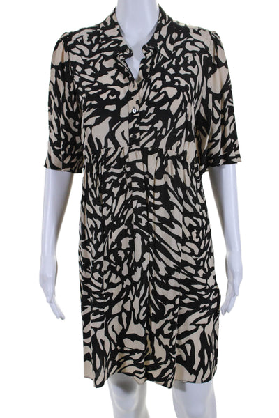 Ba&Sh Womens Short Sleeve Abstract Print Buttoned Shirt Dress Beige Black Size M