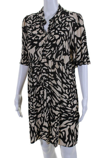 Ba&Sh Womens Short Sleeve Abstract Print Buttoned Shirt Dress Beige Black Size M