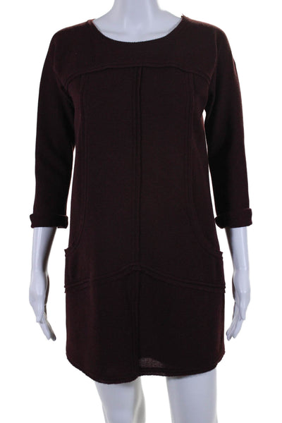 Fendi Womens Wool Long Sleeve Raw Hem Long Sleeve Shift Dress Burgundy Size 42