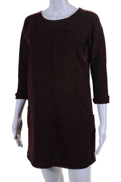 Fendi Womens Wool Long Sleeve Raw Hem Long Sleeve Shift Dress Burgundy Size 42