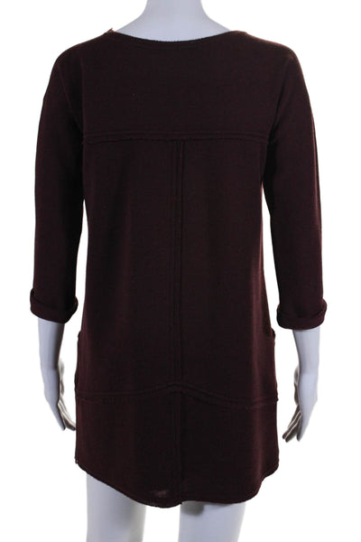 Fendi Womens Wool Long Sleeve Raw Hem Long Sleeve Shift Dress Burgundy Size 42