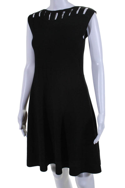 Milly Womens Sleeveless Cutout Knit A Line Dress Black Size M