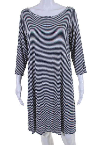 Yala Womens 3/4 Sleeve Scoop Neck Striped Shirt Dress White Black Size Large