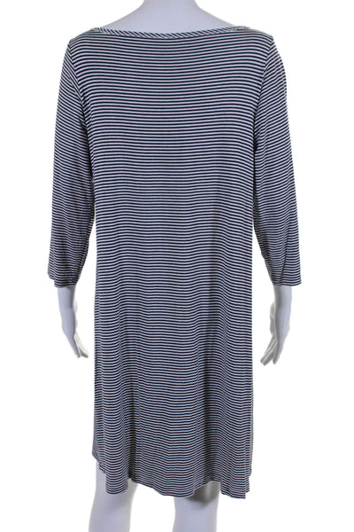 Yala Womens 3/4 Sleeve Scoop Neck Striped Shirt Dress White Black Size Large