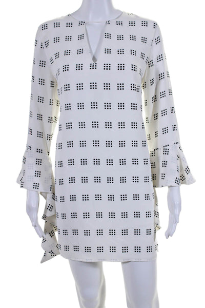 C/MEO Collective Womens Back Zip Long Sleeve Keyhole Mini Dress White Size Large