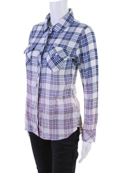 Rails Womens Cotton Plaid Ombre Print Buttoned Long Sleeve Top Blue Size XS