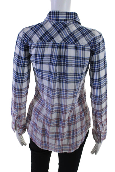 Rails Womens Cotton Plaid Ombre Print Buttoned Long Sleeve Top Blue Size XS