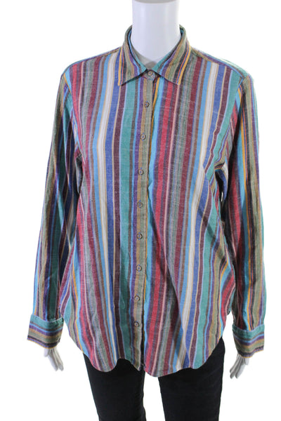 Xirena Womens Cotton Striped Print Collared Buttoned Top Multicolor Size XS