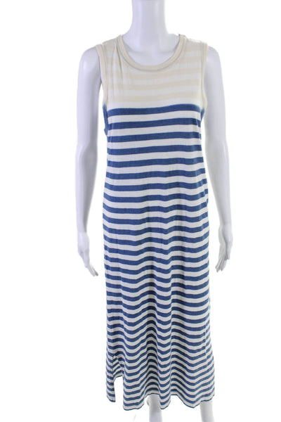 Current/Elliott Womens Cotton Striped Print Round Neck Tank Dress Blue Size 1