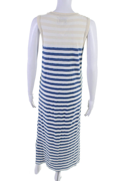 Current/Elliott Womens Cotton Striped Print Round Neck Tank Dress Blue Size 1