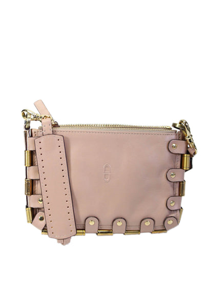 Bex Leather Studded Double Zipped Braided Strap Mini Top Handle Handbag Pink