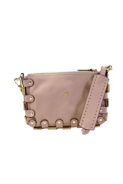 Bex Leather Studded Double Zipped Braided Strap Mini Top Handle Handbag Pink