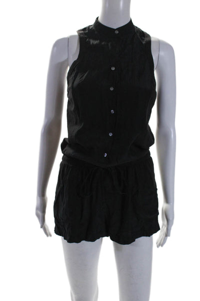 ATM Womens Silk Thin Knit Sleeveless Button Down One Piece Romper Black Size XS