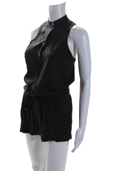 ATM Womens Silk Thin Knit Sleeveless Button Down One Piece Romper Black Size XS