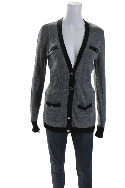 Vince Womens Gray Black Cashmere Blend V-Neck Cardigan Sweater Top Size S