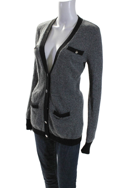 Vince Womens Gray Black Cashmere Blend V-Neck Cardigan Sweater Top Size S