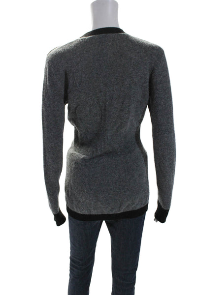 Vince Womens Gray Black Cashmere Blend V-Neck Cardigan Sweater Top Size S