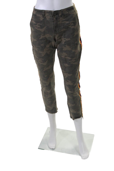 Pam & Gela Womens Cotton Camouflage Print Mid-Rise Tapered Pants Green Size 28