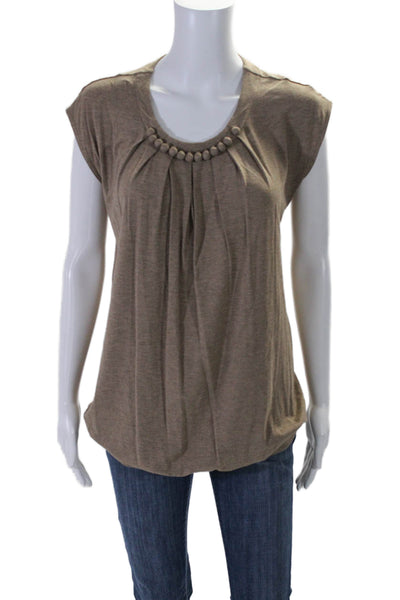 Theory Womens Stretch Round Neck Sleeveless Pullover Blouse Top Brown Size P