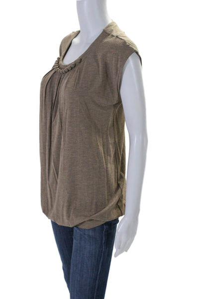 Theory Womens Stretch Round Neck Sleeveless Pullover Blouse Top Brown Size P