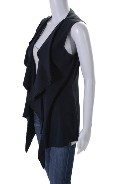 Ramy Brook Womens Ruffle Trim Sleeveless Hook Closure Blouse Top Navy Size S