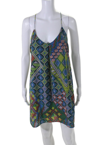 J. Mclaughlin Womens Back Zip Scoop Neck Printed Shift Dress Blue Brown Large