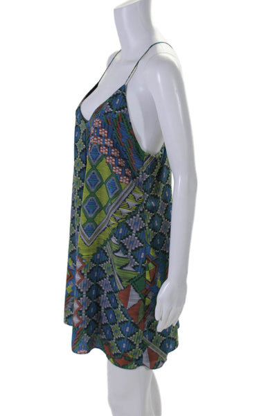 J. Mclaughlin Womens Back Zip Scoop Neck Printed Shift Dress Blue Brown Large