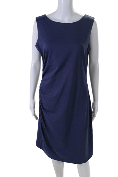 J. Mclaughlin Womens Sleeveless Scoop Neck Ruched Sheath Dress Blue Size Large